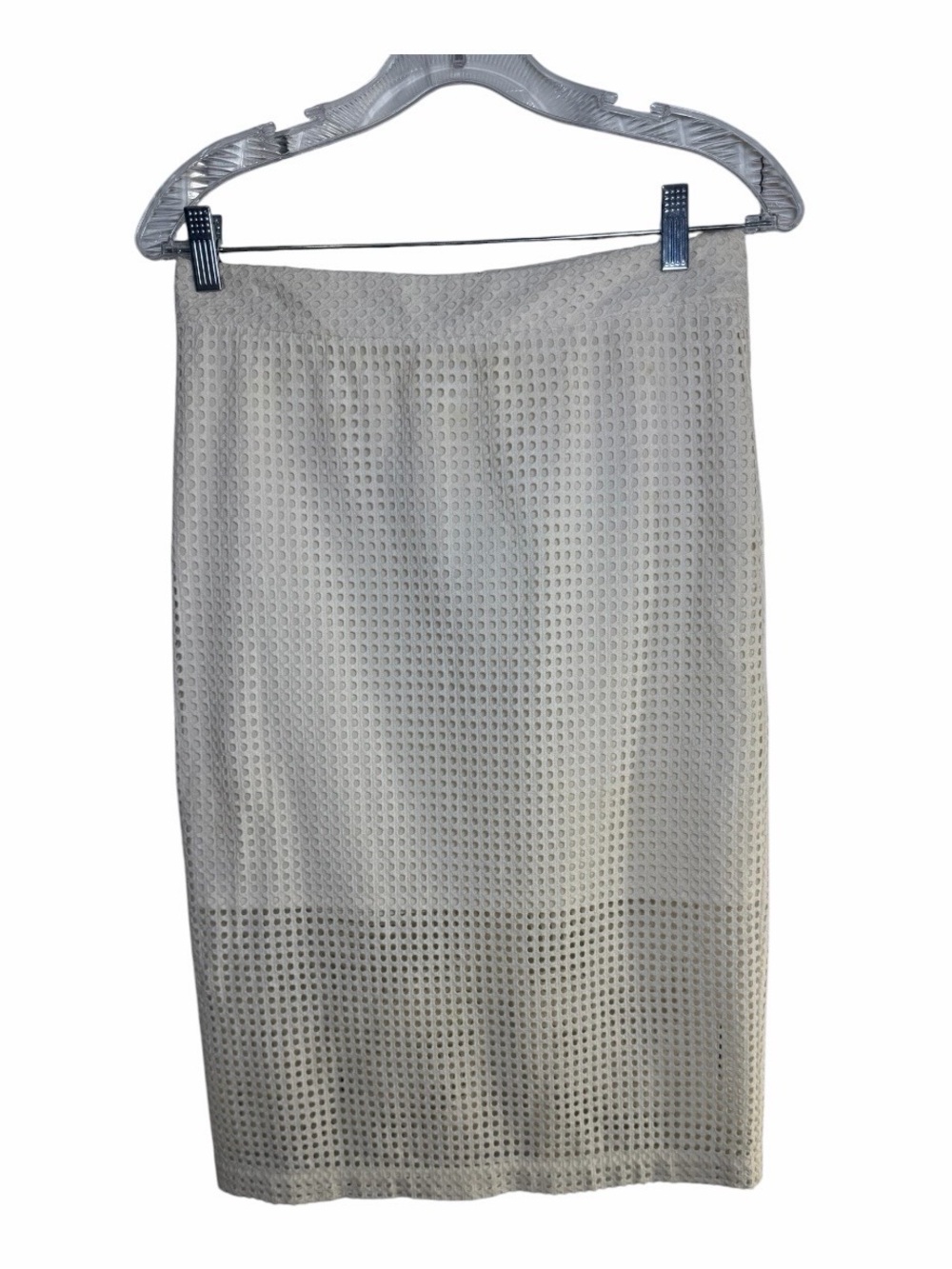 Trina Turk White Eyelet Pencil Midi Skirt Size 2 Cotton Lined